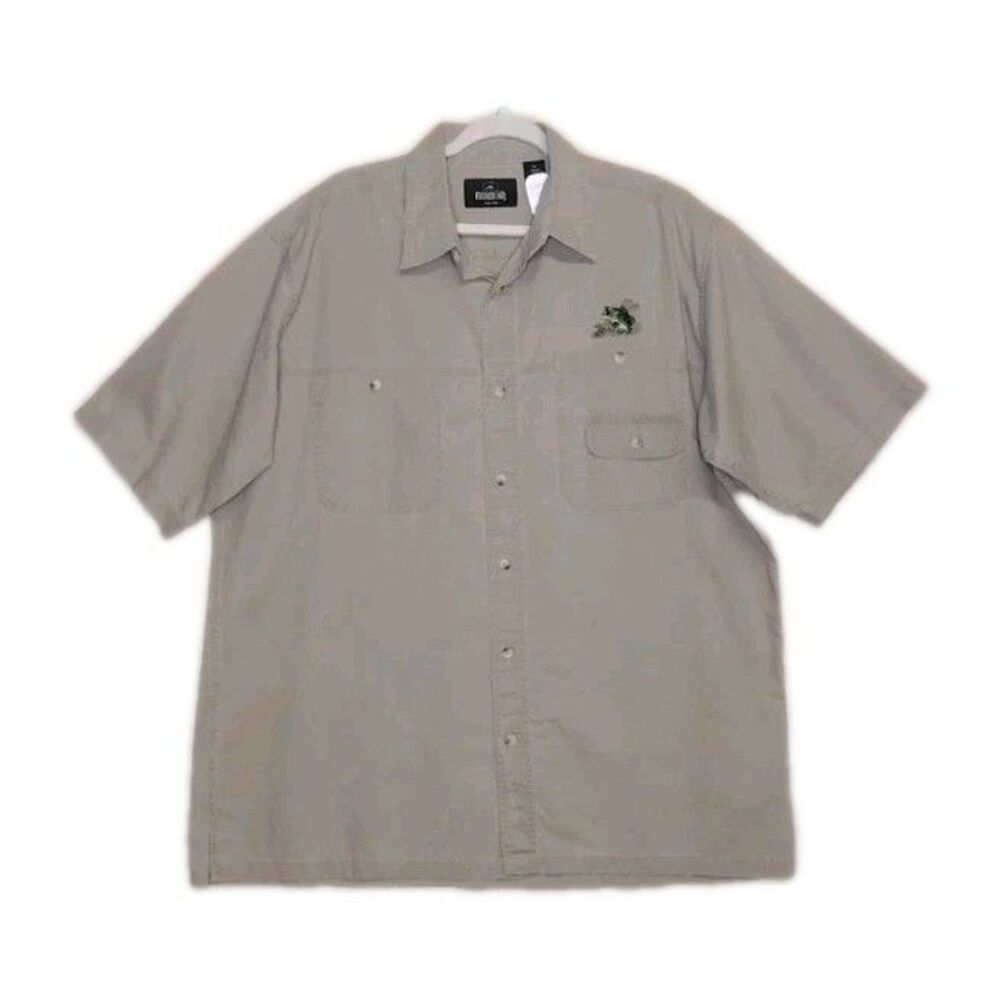 Red Head Men's Khaki Tan Bass Fish Short Sleeve Button Down Shirt Size XL